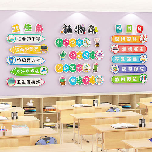 读书图书角布置装饰标识牌教室卫生标语植物自然角班级文化墙贴纸