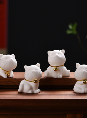 创意陶瓷趣味小猫咪摆件精品白瓷可爱动物工艺品家居客厅桌面装饰