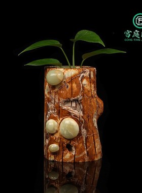 天然玉石枯木逢春摆件客厅玄关酒柜招财蘑菇装饰品办公室桌面摆设
