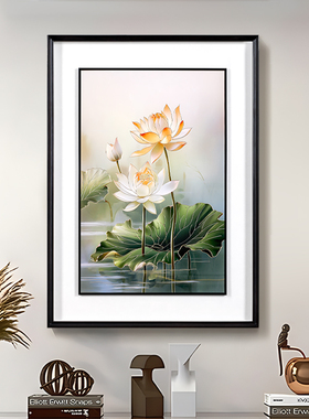 2024新款餐厅装饰画高档手工雕刻入户方如意荷花玄关走廊过道挂画