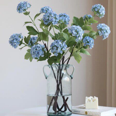 清新木绣球花长枝三头香雪球仿真花干花客厅花艺摆件婚庆摆设装饰