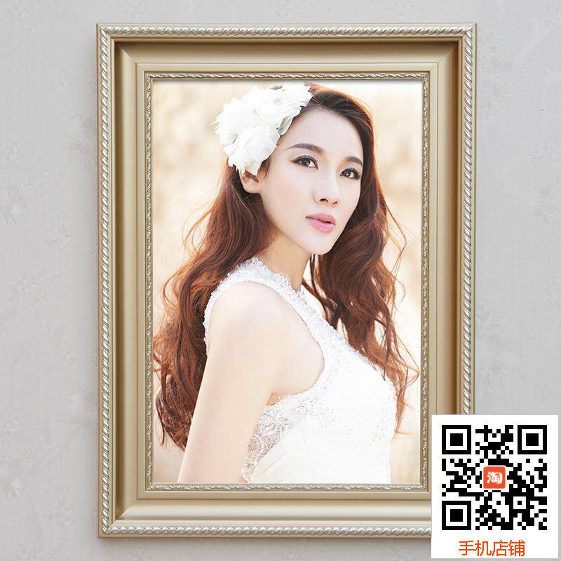 欧式白色实木相框16寸24寸30寸32寸36寸婚纱相框挂墙影楼写真金色