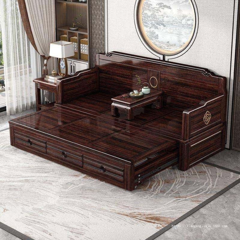 新中式实木罗汉床沙发床两用多功能高端沙发床带抽屉2025新款沙发