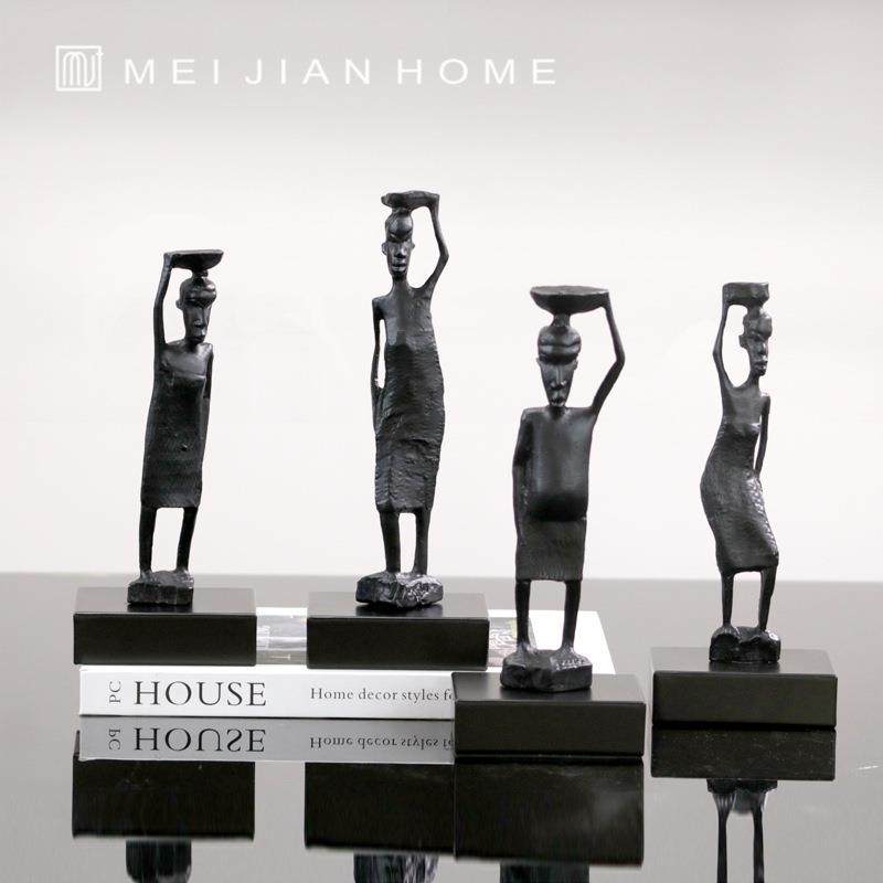 现代金属人物雕塑样板房创意摆件新中式别墅酒店客厅家居软装饰品