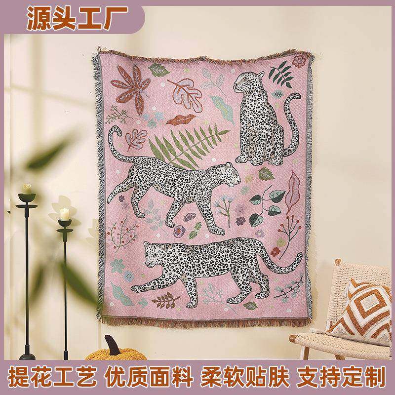 现代简约油画装饰提花挂毯户外露营毯四季通用一片式沙发盖巾毯子