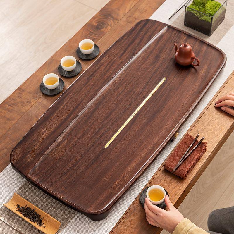 高档整块原木实木排水式茶盘家用办公室泡茶台干湿分离茶几茶托盘