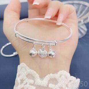 正品99银足银福字9平安锁铃铛命锁手镯纯纯长银长命富贵宝宝周岁