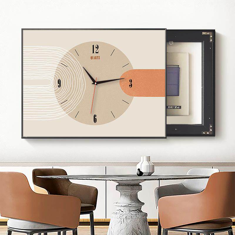 电表箱装饰画现代简约免打孔电闸开关盒挂画弱电源箱遮挡画带钟表