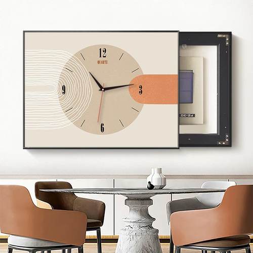 电表箱装饰画现代简约免打孔电闸开关盒挂画弱电源箱遮挡画带钟表