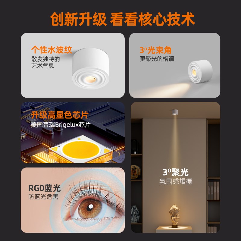 明装小束聚光射灯迷你吸顶家用防眩天花灯38小角度玄关氛围灯