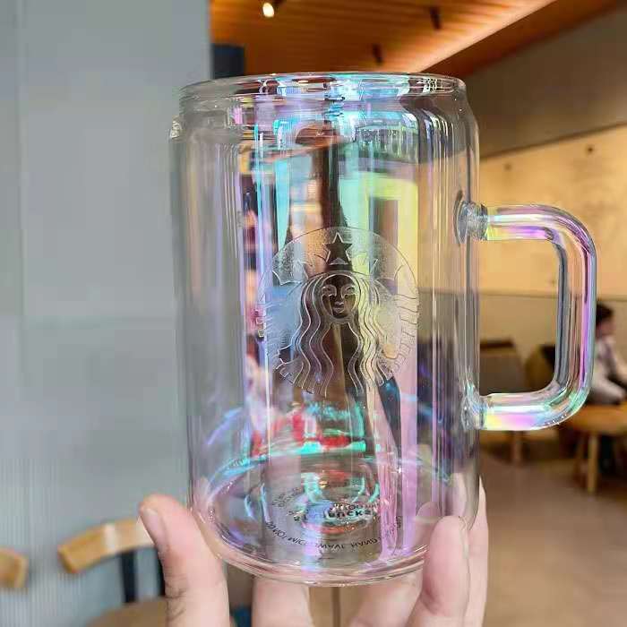 电镀耐热21新款超级炫彩大茶缸创意镭射彩色玻璃杯渐变霓虹色茶杯