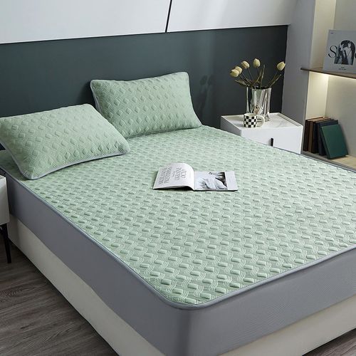 进口高端凉感冰丝空调席可机洗防刮划三件套可折叠床笠款夹棉凉席