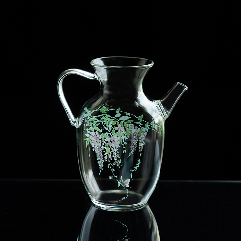 拓土紫藤花玻璃仿宋壶泡绿茶专用茶具一人茶壶执壶家用泡茶器茶杯