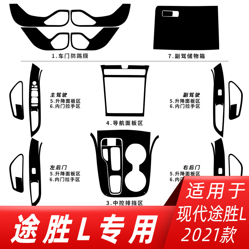 适用于2021款现代途胜L内饰改装碳纤维贴纸中控排挡装饰改色贴膜