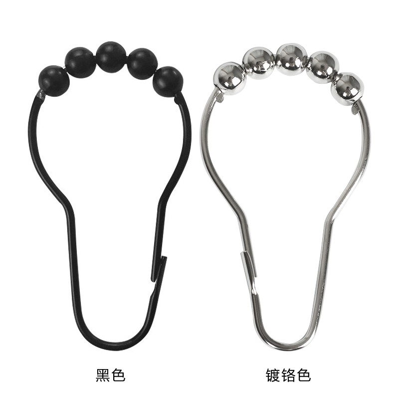 个顺滑黑色浴帘挂钩浴帘环挂环配件金属葫芦滚珠窗帘挂钩