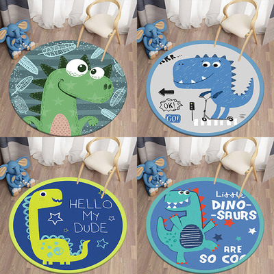 卡通恐龙圆形皮革地垫可擦洗免洗PVC防水防油防滑儿童学习转椅垫