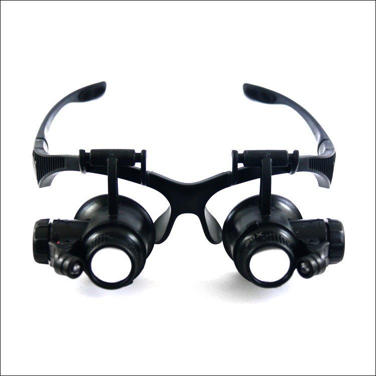 头戴眼镜式带灯修表放大镜 钟表修理古玩鉴赏20倍10倍2组镜片可换