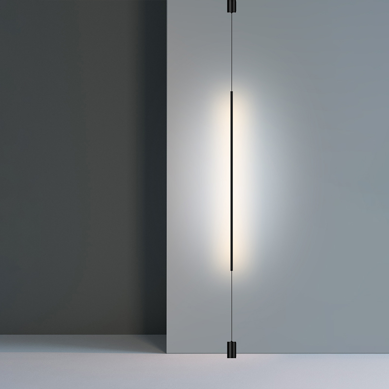 一字吊灯极简线条画廊样板房客厅转角墙角灯软装定制长条氛围LE灯