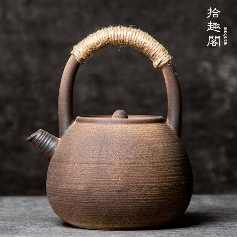 粗陶大茶壶酒精灯电陶炉加热普洱煮茶壶提梁壶复古陶瓷烧水泡茶壶