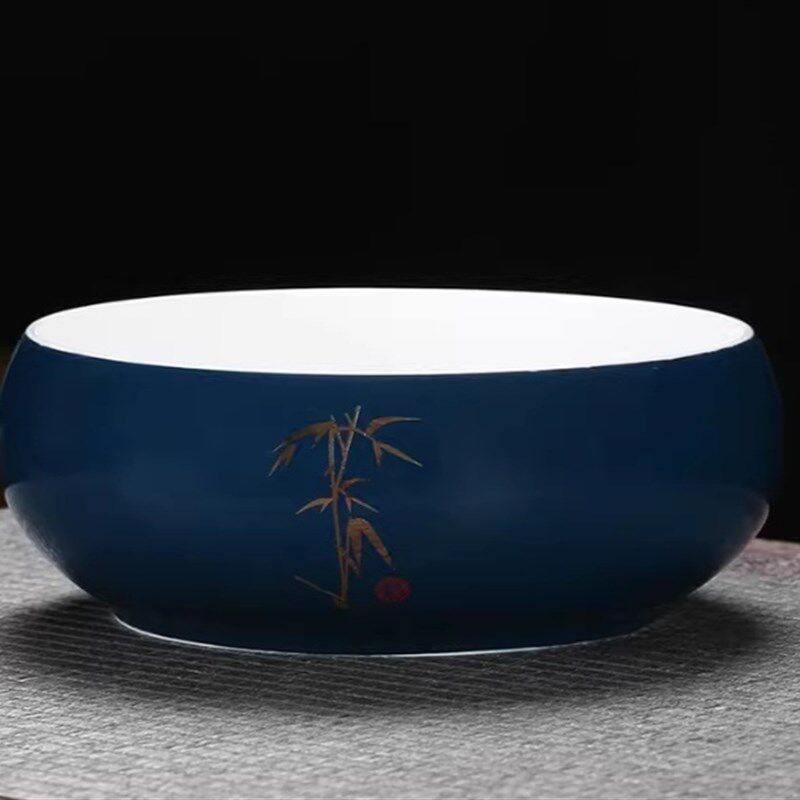 创意陶瓷办公烟灰缸大码 家用中式现代大气多功能果皮垃圾茶渣缸