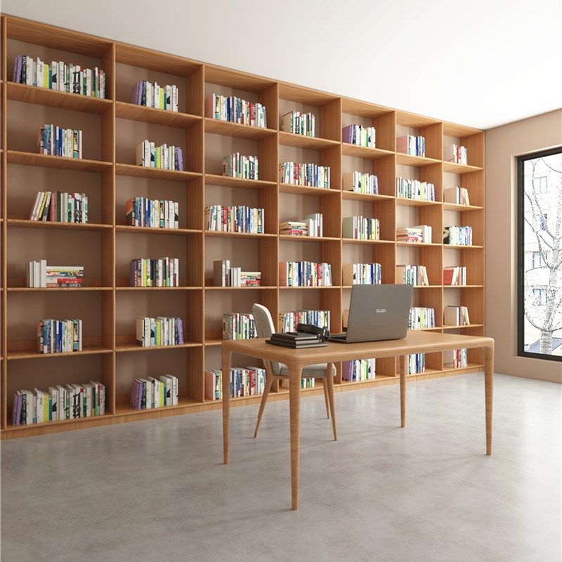 小户型简约落地组合家用置物书橱樱桃木定制满墙开放书架带门书柜