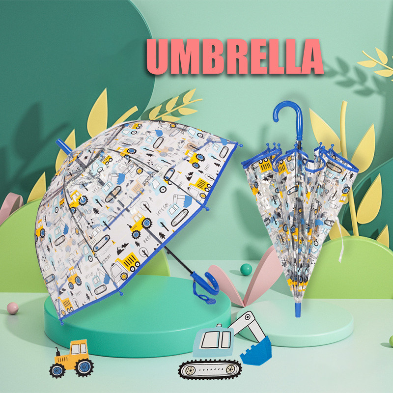 2-5岁儿童雨伞男女挖土机卡通透明伞儿童伞安全宝宝幼儿园长柄伞