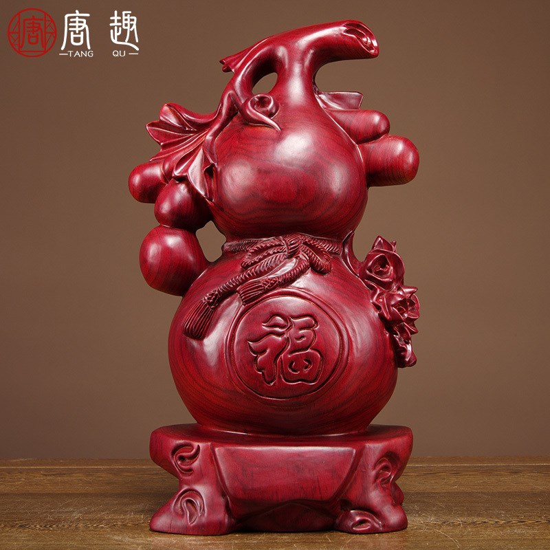 红花梨木雕葫芦摆件福禄家居客厅电视柜实木送礼装饰品红木工艺品