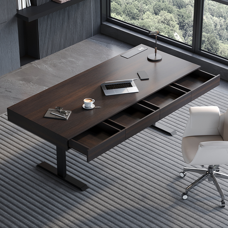 意式极简电动智能升降书桌家用书房学习办公桌电脑人电竞桌实木