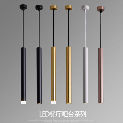 led吧台吊灯长筒圆柱形餐厅灯具前台装饰创意长条金色单头小吊灯