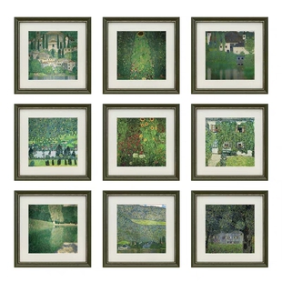 法式 饰画克里姆特艺术挂画九联套实木框组合背景墙壁画 复古客厅装