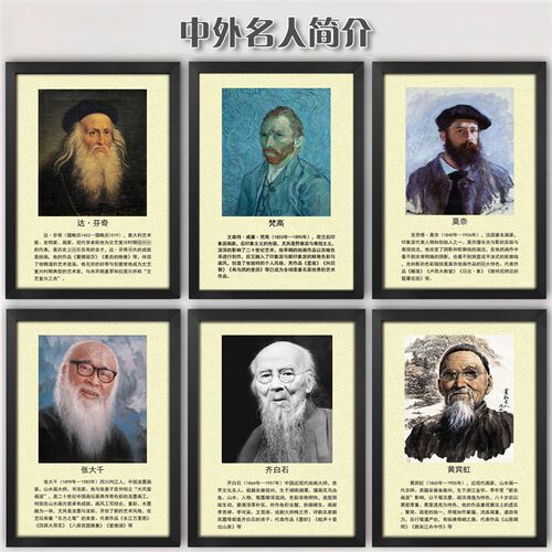 著名画家挂画中外名人简介走廊墙画书店少儿培训书法家介绍装饰画