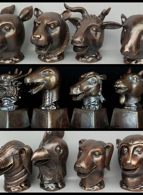 大号十二生肖一套头像铜像带底座仿圆明园十二兽首铜器龙首铜摆件
