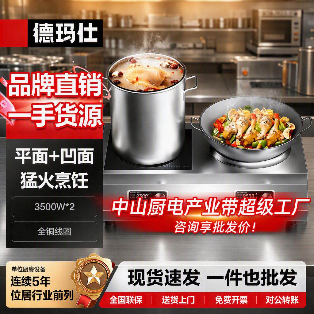 商用双头电磁炉酒店厨房台嵌两用三头炉灶平凹面汤炉电磁灶