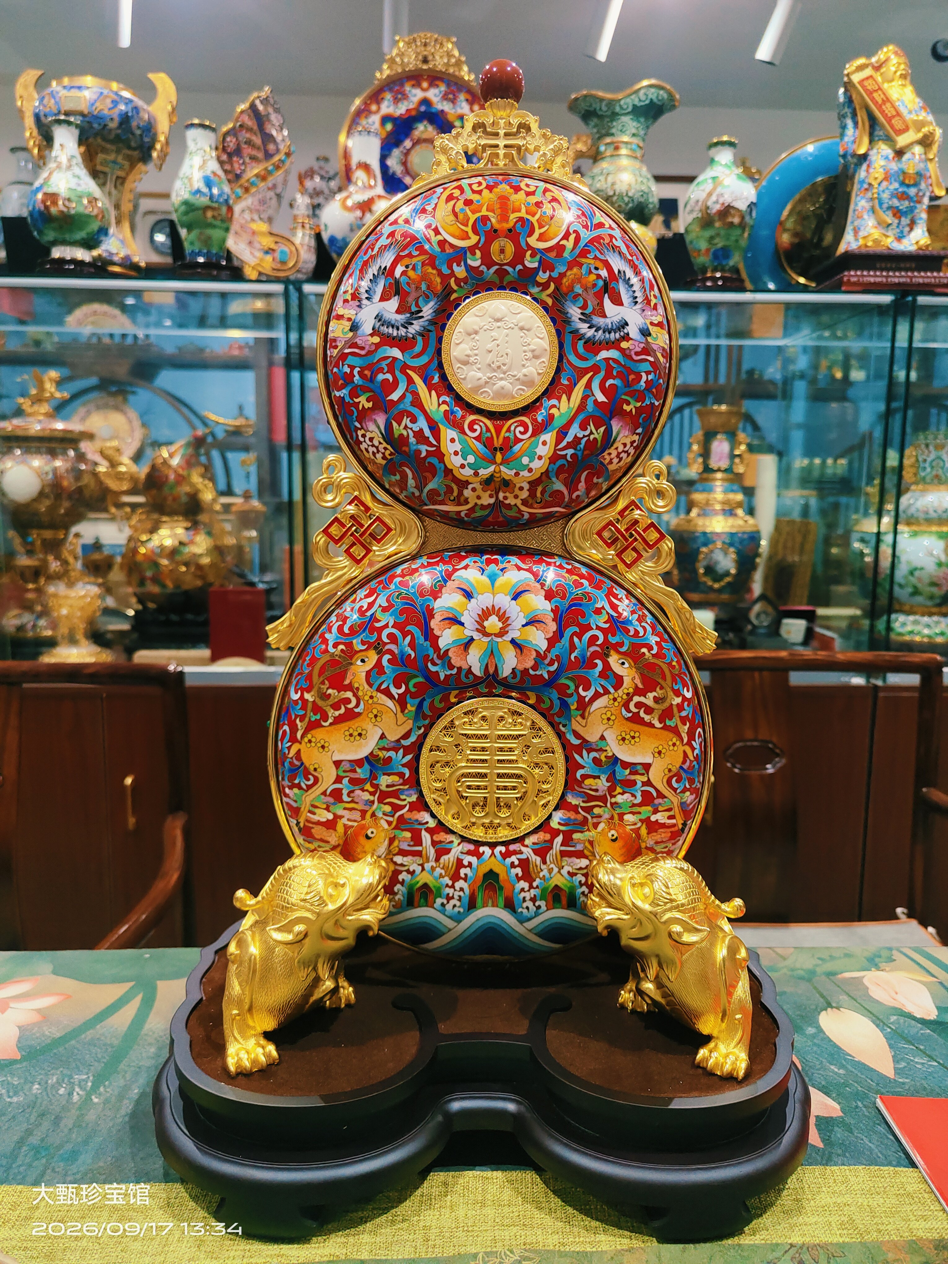 朱炳仁铜大美大艺·荣曜同禄福禄至尊紫禁之巅国宝景泰蓝座屏摆件