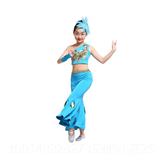 正品新童款儿傣舞蹈服孔雀舞演出鱼服装族女童少儿傣族尾裙傣族舞