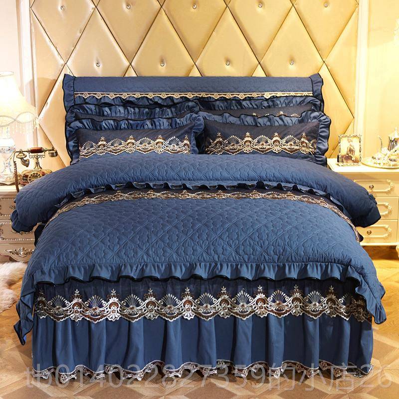 正品欧式夹棉蕾丝床裙四件床上用品1.1.8米4件套加5厚m床罩双套人