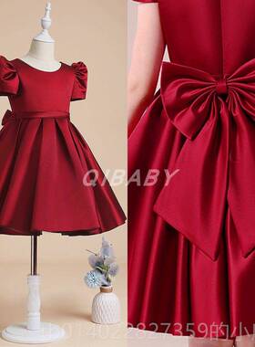 正品IBA主BY新款女童六一表演公裙红色缎布持礼服诗朗诵钢琴Q演出