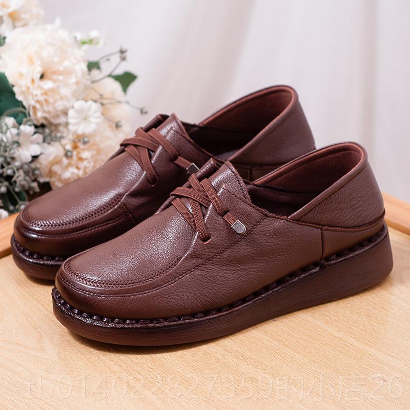 正品软中皮妈妈鞋不累脚底女鞋真皮老人年小皮鞋软舒适防滑中年休