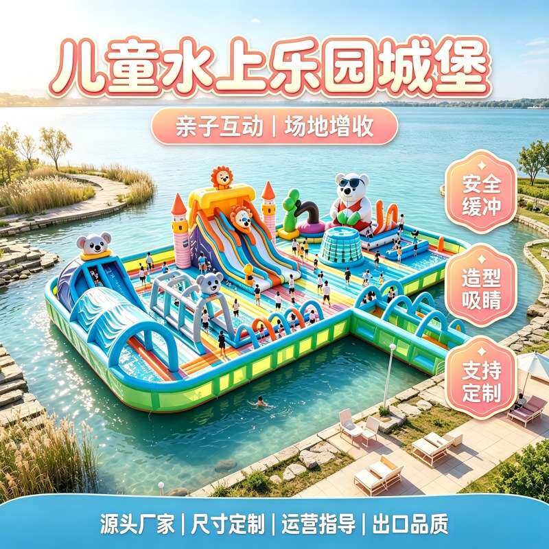户外水上漂浮充气城堡移动水上充气浮岛乐园多人水上互动游乐设施
