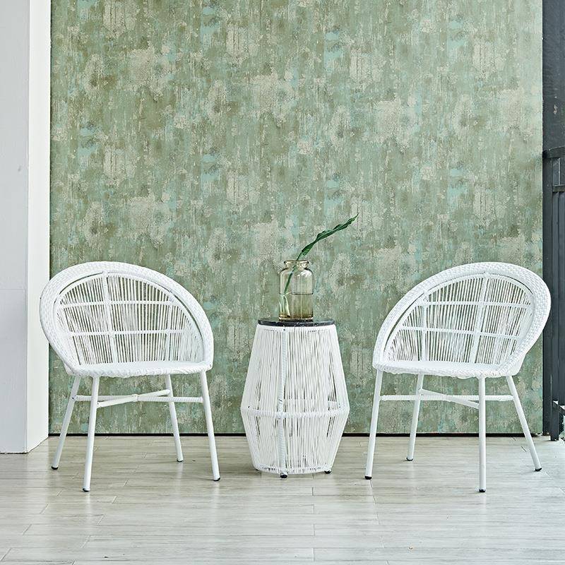 简约户外桌椅藤编铁艺庭院室外阳台休闲奶茶店餐桌茶几组合三件套