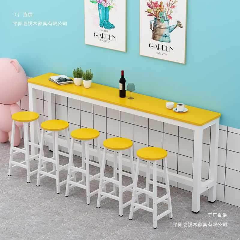 靠墙吧台桌家用奶茶店桌椅组合高脚桌实木长条桌阳台窄桌子便利店