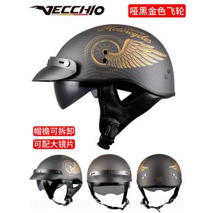 正品VECHO碳纤托维头盔男瓢盔夏季半覆式摩车复古机车I半盔C透气