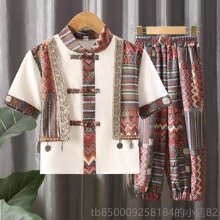 正品服儿童汉代民风格广西壮族傣舞蹈族族服装男孩春夏唐装表演装