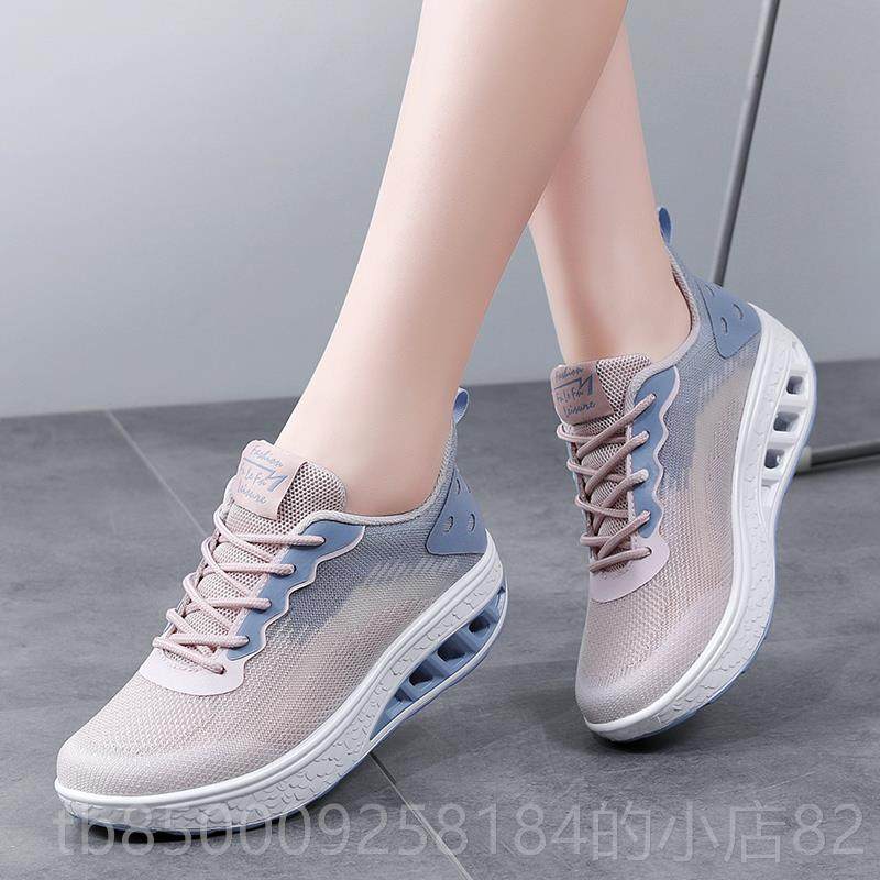 正品春秋女运动摇摇女厚底增鞋式高5CM网面透气防滑妈旅游休妈闲