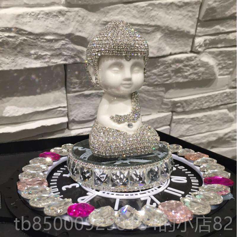 正品汽车水晶香瓷薰摆件水钻白莲佛车载香水花座水钻镶饰钻车内品