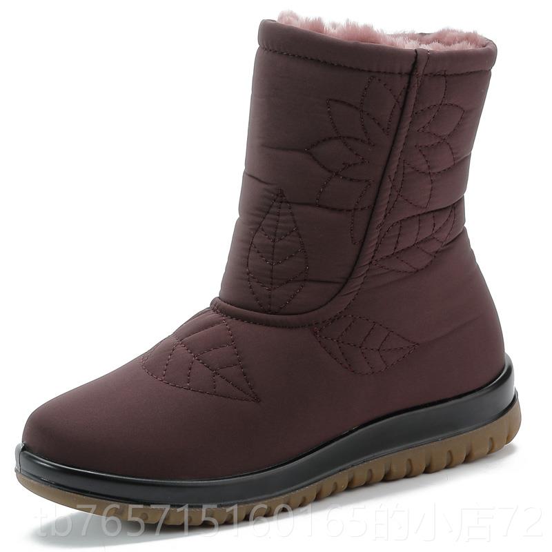 高档雪靴冬季短靴加绒保地暖妈老妈棉鞋防水防女滑中年大尺码平底