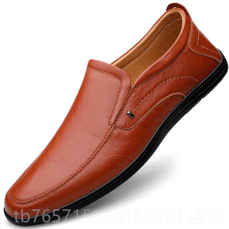 高档秋务冬季休男士透气皮鞋商透子气闲 鞋真皮豆豆鞋懒人皮鞋软