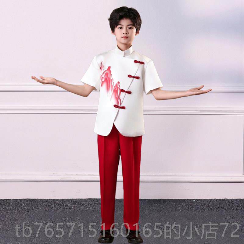 高档中国风大合山唱出服男童中装歌诗演朗诵表演儿童礼服裙女童公