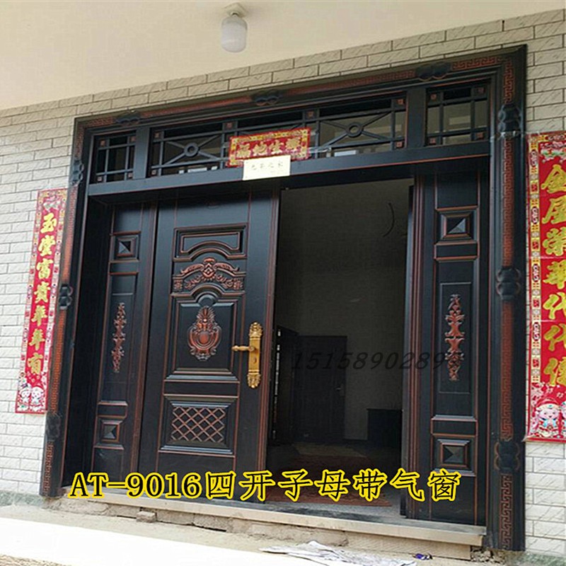农村庭院别墅大门四开入户防盗门进户门铸铝门家用自建房仿铜门