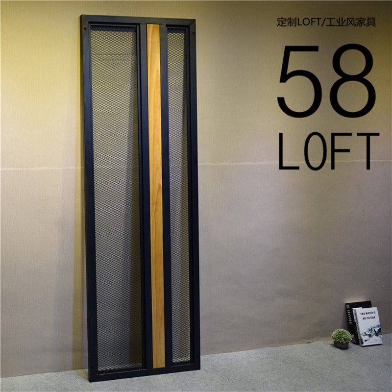 工业风餐厅酒吧铁艺屏风 LOFT办公室黑铁网屏风 客厅实木玄关隔断